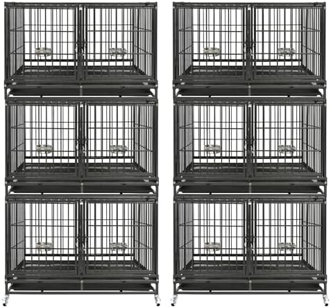 Homey Pet 2 Pack Three Tiers 43" Stackable Heavy Duty Double Dog Crate Bank by HomeyPet