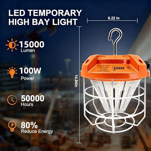 LED Temporary Work Light 100W, 15000Lm, 5000K Daylight White, Portable, Connectable LED Worksite Light with Hook, IP65 Dustproof and Waterproof, Suitable for Wet Locations and Construction Sites - Image 2