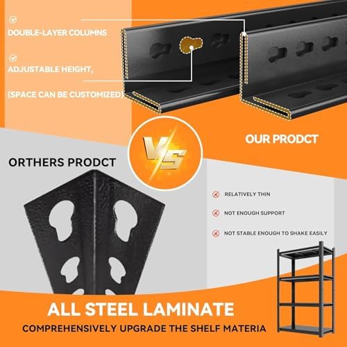46''W Garage Shelving Heavy Duty Metal Storage Shelves Series, Large Industrial 4tier Shelving Unit for Basement, Business, Factories, Commercial, Warehouse and Workshop (54''Hx46''Wx16''D, Black) - Image 4