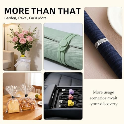 56Pcs Silicone Cable Ties Reusable, Multipurpose Cable Management Organizer, Adjustable Fastening Cable Straps with Locking Buckles, High Elasticity Cord Organizer, Travel Essentials (5.2in, 7Colors) - Image 5