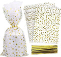 COQOFA 200 Pcs Star Printed 6"X10" Gift Wrap Cello Cellophane Treat Bags Party Favor bags Clear Candy Cookie Bags Plastic Poly Goodie Storage Bags with Twist Ties for Bakery,Birthday, Wedding ,Party Decorations (Gold) by COQOFA