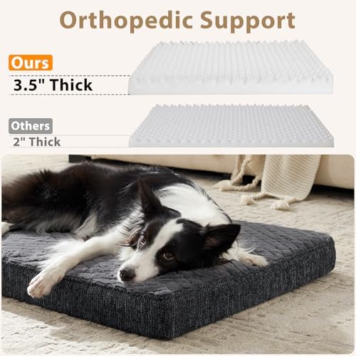 JOEJOY Orthopedic Dog Bed for Extra Large Dogs, Washable Dog Crate Bed Large Sized with Removable Cover, Egg Memory Foam Big Pet Beds, Grey, 47"x29" - Image 5