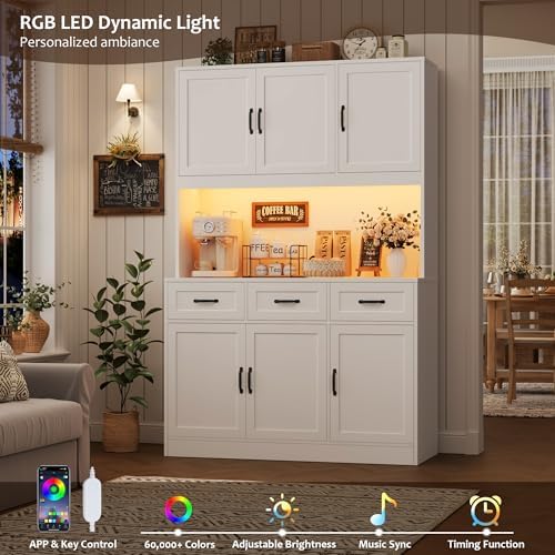 HOSTACK Kitchen Pantry Storage Cabinet, Tall Kitchen Hutch Cabinet, White - Image 5