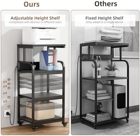 VOWNER 4-Tier Tall Printer Stand with Power Outlet and 4 Lockable Wheels - Image 6