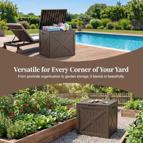 32 Gallon Waterproof Resin Storage Deck Box, Light Coffee - Image 7