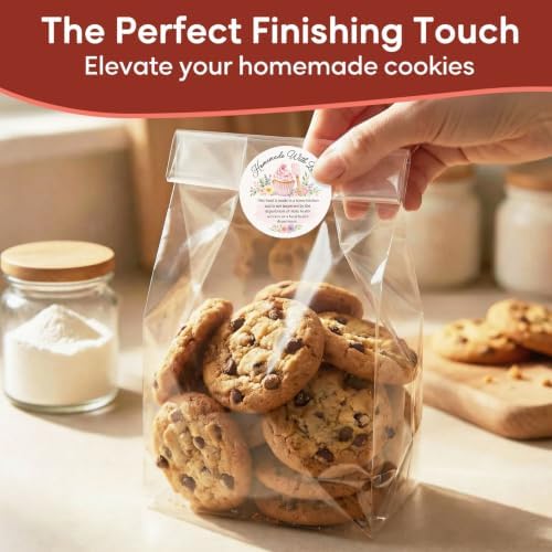 120PCS 2 Inch Homemade with Love Stickers Round Baking Labels for Cookies Cupcakes Dessert Table Treat Bags Gift Wrapping Birthday Party Candy Bags Homemade Packaging Small Business (Homemade Pink) - Image 5