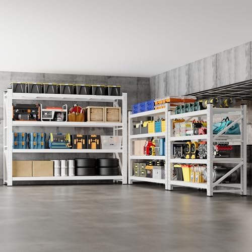 BYNSOE 78.8" W Storage Shelves 7000lbs Garage Metal Shelving Heavy Duty Garage Shelves Adjustable Storage Shelves for Industrial, Factory, (White, 78.8" W X 24" D X 78.8" H) - Image 4