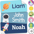 Personalized Name Labels for Kids (140 Labels) - Durable & Waterproof Custom Name Stickers for Clothing Tags, School Supplies, Camp & Daycare - Galaxy (1.2”x0.5”) by melukids