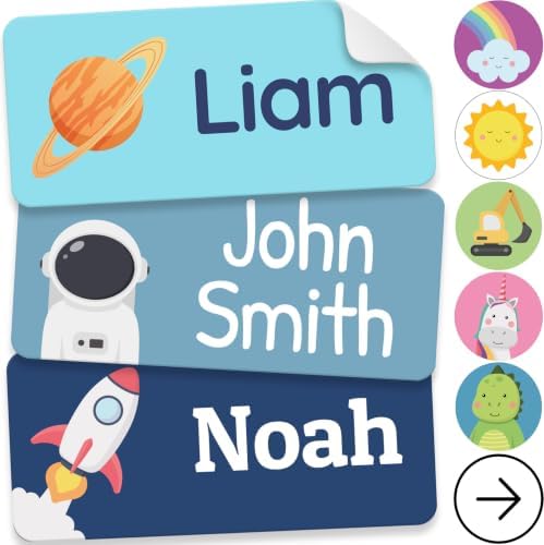 Personalized Name Labels for Kids (140 Labels) - Durable & Waterproof Custom Name Stickers for Clothing Tags, School Supplies, Camp & Daycare - Galaxy (1.2”x0.5”) by melukids