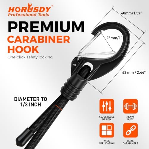 4-Piece 36-inch Adjustable Bungee Cords with Hooks, Easily Adjust from 7" to 36", Heavy Duty Outdoor Carabiner Bungee Cords, Black Super Elastic Cord for Cargo, Camping, Tents, Luggage - Image 7