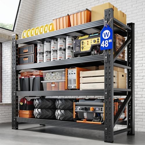 Yizosh 48" W Metal Garage Storage Shelves,Heavy Duty Adjustable Steel Organization Shelving,Utility Rack Shelf,48" W x 24" D x 69" H for Basement,Warehouse,Industrial by Yizosh