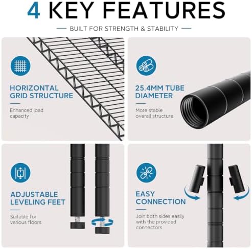 IZEUK 4-Tier Heavy Duty Black Metal Wire Shelving Rack for Storage - Image 4