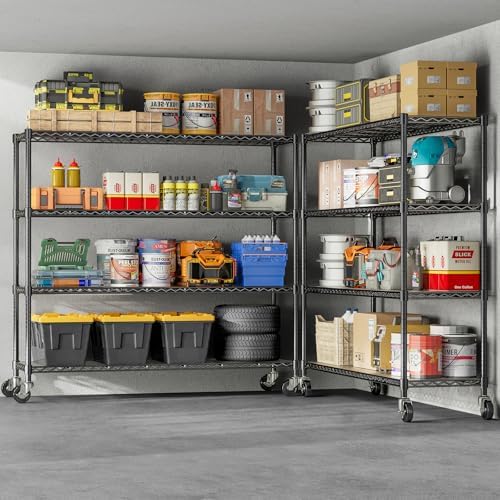 48" W Storage Shelves 1500LBS Metal Shelving Unit with Wheels, Adjustable Garage Shelving Heavy Duty Wire Rack with Liners for Pantry Warehouse Commercial Office, 48" W x 18" D x 76.77" H - Image 2