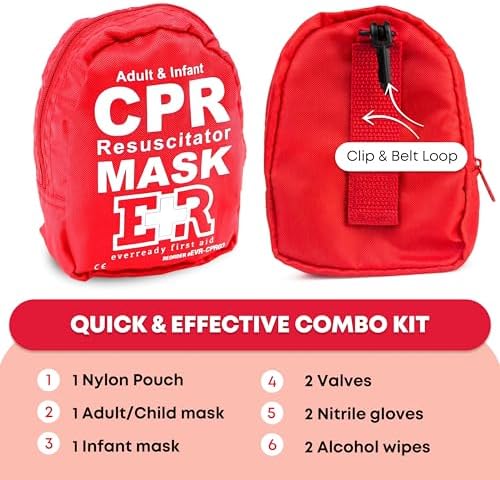 Adult and Infant CPR Mask Combo Kit – 8-Pack – 16 Valves, 8 Gloves, 16 Alcohol Pads – Emergency Resuscitation Kit for First Responders - Image 3