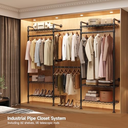 3-Bay Industrial Pipe Closet System, Wall Mounted Garment Racks, Black - Image 2