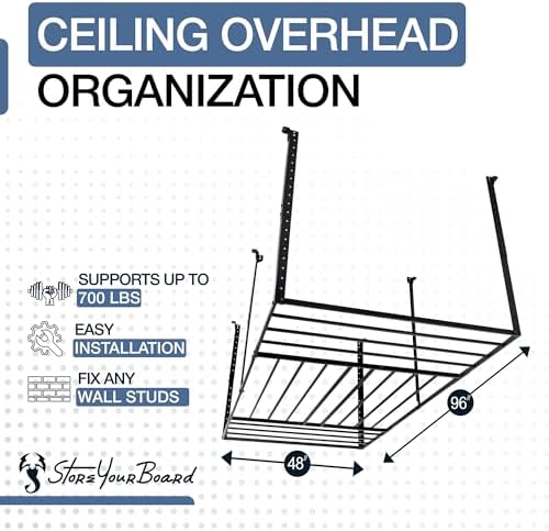 StoreYourBoard 4 x 8 Overhead Garage Storage Rack, Ceiling Shelf Overhead Organization, Heavy Duty Steel Platform Holds 700 lbs, 96 in. x 48 in. x 40 in. - Image 4
