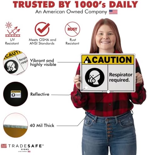 TRADESAFE Caution Respirator Required Sign, Aluminum PPE Safety Signs - Image 2