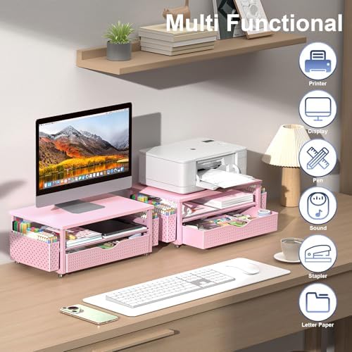 Spacrea Desk Organizers and Accessories, Printer Stand with Storage, Pink - Image 5
