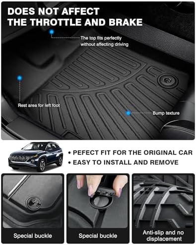 Powerty Floor Mats for 2022-2025 2026 Hyundai Tucson Gas (Non-Hybrid Models) All Weather 3D TPE Anti-Slip Car Liners for 1st & 2nd Row Accessories(NOT for Hybrid) - Image 4