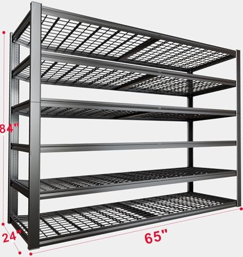 65" W Garage Shelving Heavy Duty, 6 Tier Garage Shelves, Adjustable Storage Shelving Unit, Commercial Metal Shelf for Warehouse, Pantry - Image 2