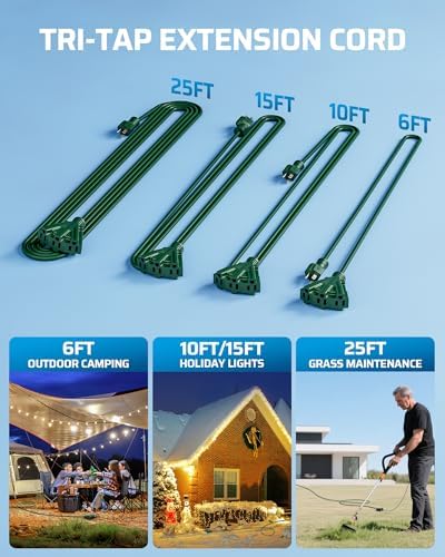 DEWENWILS 15FT Green Multi Outlet Outdoor Extension Cord 16/3, ETL Listed - Image 6