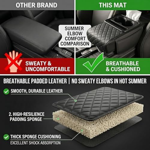 Car Center Console Armrest Pillow, Memory Foam 5 in 1 Armrest Cushion with Tissue Box Holder, Cup Holder Phone Slot & Storage Bags, Universal Middle Console Cover Interior Car Accessories (Black) - Image 4