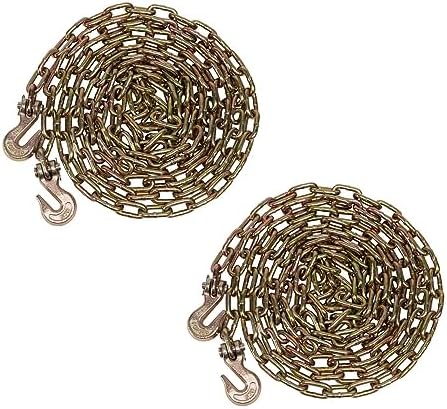 (2 Pack) 1/4" x 16' Transport Binder Chain Grade 70 with Grab Hook - 3150 LBS WLL Transport Binder Tow Chain with Hooks - Towing Equipment - Gold Chromate by MyteeProducts
