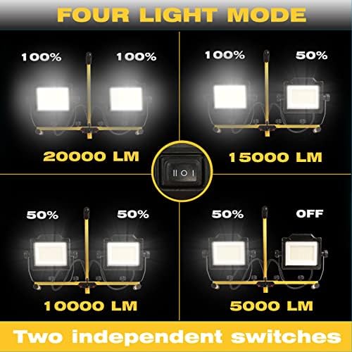 180W 20000 Lumen Dual-Head LED Work Light with Tripod Stand, 4 Brightness Adjustable, IP 65 Waterproof 10 Ft Power Cord - Image 5