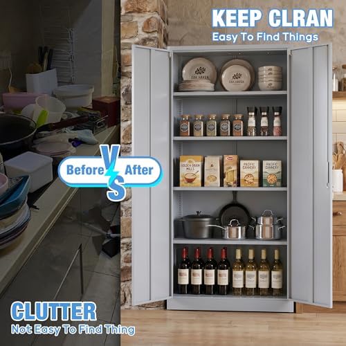 SUXXAN 71-Inch Grey Metal Storage Cabinet with Locking Doors - Image 3