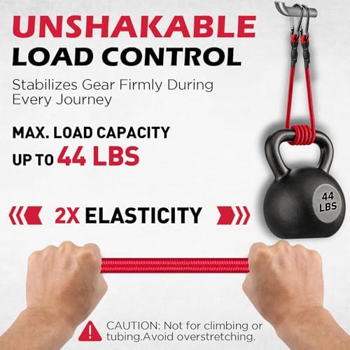 5-Piece 24 Inch Bungee Cords with Carabiner Hooks, Heavy Duty Rubber Elastic Tie Down Straps, Bungee Cord with Carabiner Clips for Cargo, Truck Bed, Camping, Motorcycle and Outdoor Use (Red) - Image 5