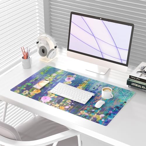 QiyI PU Leather Large Mouse Pad, Office Decor, 31.5" x 15.7", Ivy Flowers - Image 2