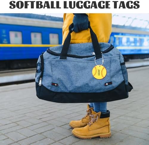 19 Pcs Softball Luggage Tags, Softball Party Favors Suitcase Labels with Pen, Metal Ring Name ID Card and DIY Pocket for Sports Team Travel Baggage Identifiers for Men Women - Image 3