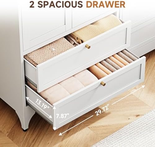 Letaya 71" Metal Wardrobe Cabinets with 2 Drawers,Steel Armoire Wardrobe Closet with Doors and Shelves,Clothing Storage Cabinets with Hanging Rod for Bedroom, Gym, Cloak Room,White - Image 5