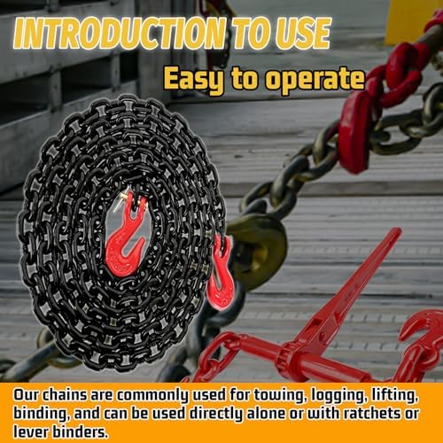 G80 Transport Binder Chain,14FT 1/4“ Trailer Safety Chains with Clevis Grab Hooks,3300 Lbs Safe Working Load Heavy Duty Chain for Transporting,Towing,Logging Tie Down Binding - Image 4