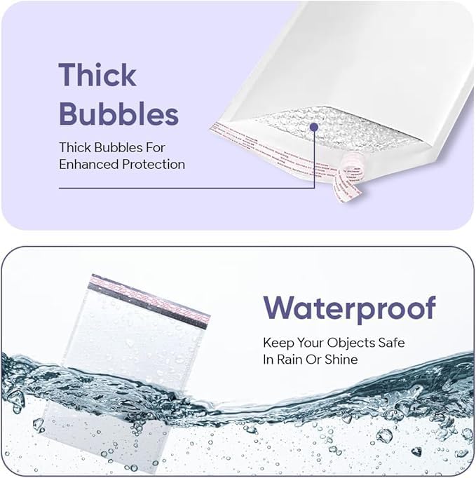 White Large Poly Bubble Mailers 12x15 inch | Self Seal Padded Envelopes - Image 5