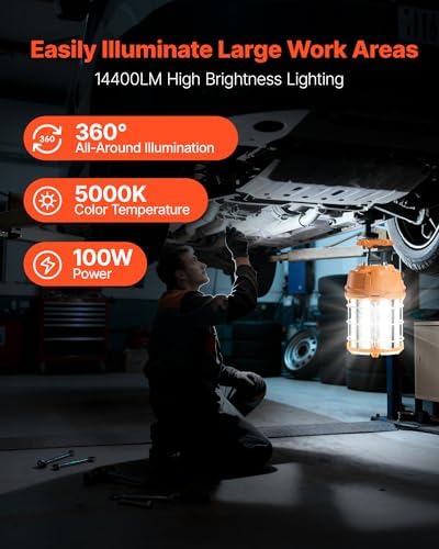 VEVOR LED Temporary Work Light, 100W, 14400 lm, 5000K Durable & Water-Resistant, Linkable up to 8 Units, Ceiling or Stand Job Site Illumination for Construction Sites, Workshops, Indoor & Outdoor Use - Image 2