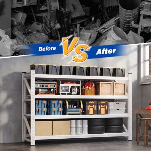 BYNSOE 71" W Storage Shelves 5000lbs Garage Metal Shelving Heavy Duty Garage Shelves Adjustable Storage Shelves for Industrial, Factory (White, 71" W x 24" D x 69" H) - Image 5