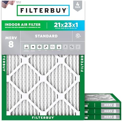 Filterbuy 21x23x1 Air Filter MERV 8 Dust & Allergy Defense (4-Pack) by Filterbuy