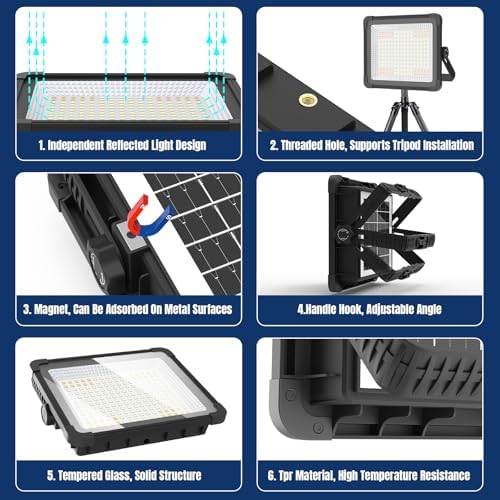 600W Solar LED Work Light 52000LM Portable Rechargeable Magnetic Work Light - Image 5