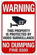 Warning Sign New Warning Plaque Wall Decor Warning No Dumping Fine $500 Sign, This Property Is Protected By Video Surveillance Sign 8 X 12 Inch (2 Pack) by Eletina