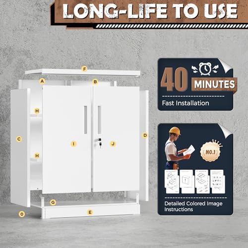 INTERGREAT Metal Storage Cabinet with Doors and Shelves,Lockable Storage Cabinet for Office,35.5 ”White Metal Utility Cabinet Garage Cabinets for Home Office, Garage, Kitchen, Shop - Image 3