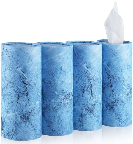 SINGARO Car Tissue Holder, 4 Pack Car Cup Holder Facial Tissues with Travel Tissue Bag, Quick and Convenient Flower Combination Box(4 Canisters/200 Tissues) Blue by SINGARO