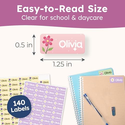 Personalized Name Labels for Kids (140 Labels) - Durable & Waterproof Custom Name Stickers for Clothing Tags, School Supplies, Camp & Daycare - Flowers (1.2”x0.5”) - Image 6