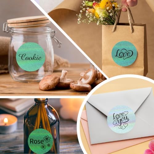 2''Holographic Green Gradient Thermal Label,Self-Adhesive Round Thermal Printer Sticker for DIY Logo Design,Name Tag,Thanks Card 300 Labels/Roll - Image 6