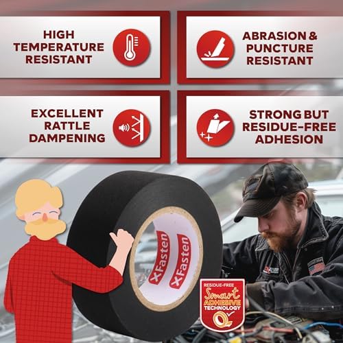 XFasten Wire Harness Tape, 3/4-Inch x 50-Foot (5-Pack), High Temp Wiring Loom Harness, Self-Adhesive Felt Cloth Electrical Tape for Automotive Engines, Noise Dampening, and Cable Protection - Image 3