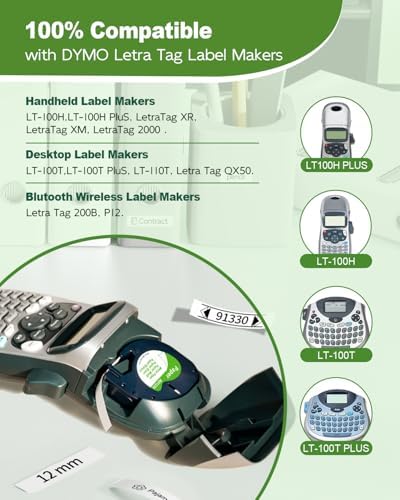5X Replace for Dymo Label Maker Refills White Paper Letratag 12mm x4m 91330 - Image 3
