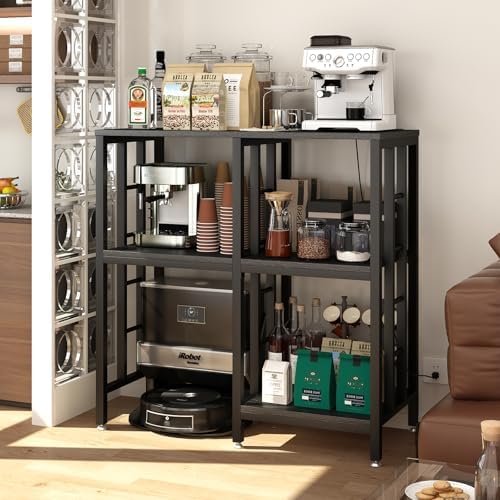 METYERRY Adjustable Kitchen Bakers Rack with Power Outlet,4-Tier Microwave Stand Kitchen Cart,Mini Fridge Stand with Storage,Bar Cabinet,Suitable for Office,Coffee Bar,Living Room,Patio, Black - Image 2