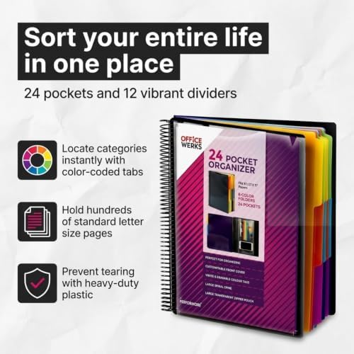 24 Pocket Spiral Project Organizer with 12 Dividers, Letter Size, Sturdy - Image 7