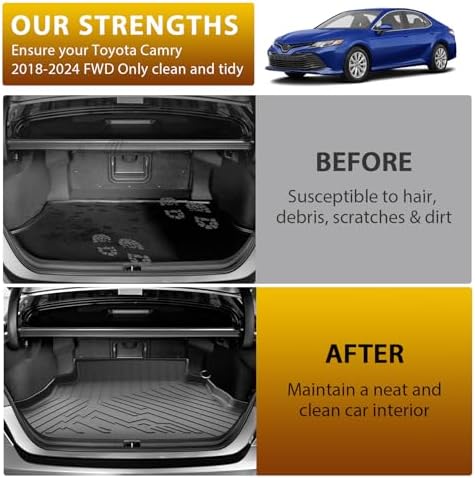Powerty Floor Mats Cargo Liner for Toyota Camry 2018-2024 FWD Only (Not Fit Hybrid or AWD) All Weather 3D TPE Anti-Slip Car Protection, 1st & 2nd Row Set with Rear Cargo Mat Accessories - Image 5