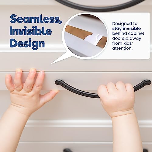 Upgraded Invisible Baby Proofing Cabinet Latch Locks (10 Pack) - No Drilling or Tools Required for Installation, Works with Most Cabinets and Drawers, Works with Countertop Overhangs, Highly Secure - Image 5